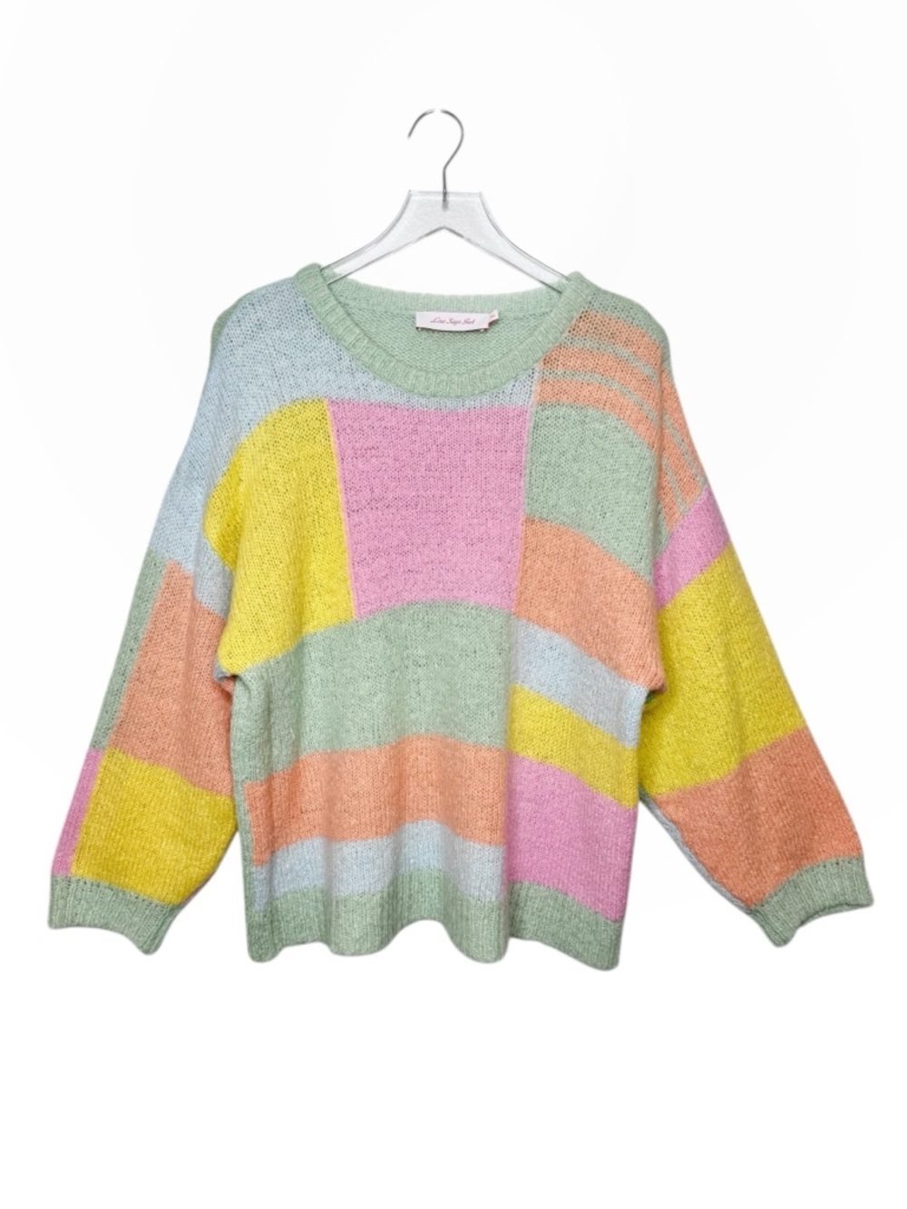 Lisa Says Gah Helen Sweater Pastel Color Block Oversized Pink Green Yellow M/L - Picture 2 of 15